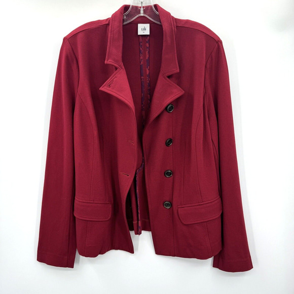 CAbi Jackets & Blazers - Cabi Ponte Knit Outing Jacket Blazer Size 14 Rhubard Red Pockets Collar Rayon